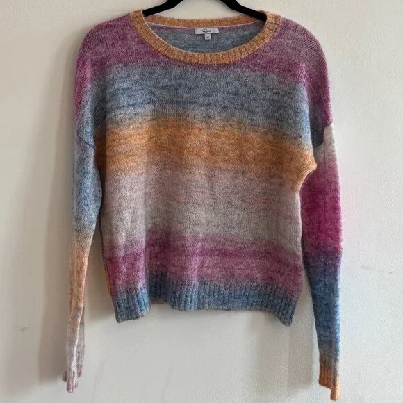 Rails Camille Mohair Blend Sweater Ombre Rainbow Size M Crew Neck Pullover - Picture 2 of 4